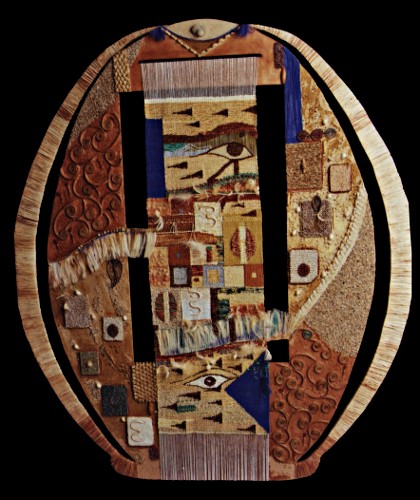  «Regard Tactile»: 125 x 150 cms, tapisserie de haute lice, bois, collages